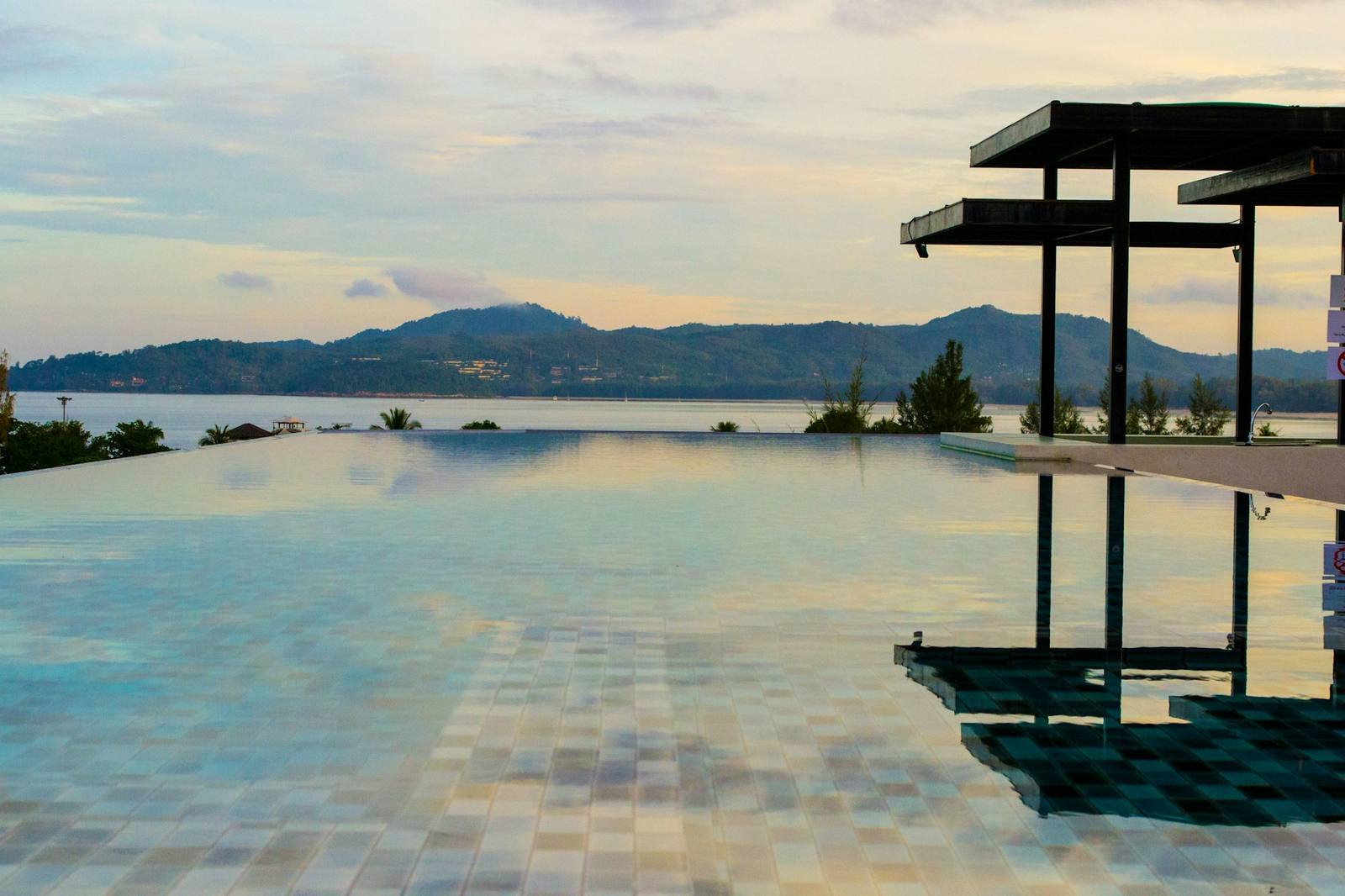 An infinity pool at golden hour