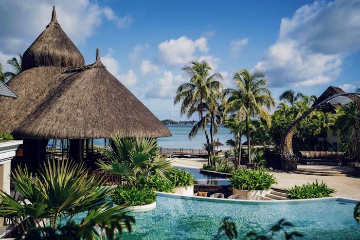 Thatched beach pavilions on the north west coast